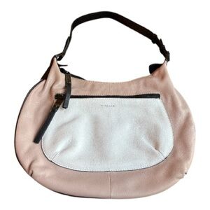 T Tahari Crawford Hobo leather shoulder bag dusty pink, black trim